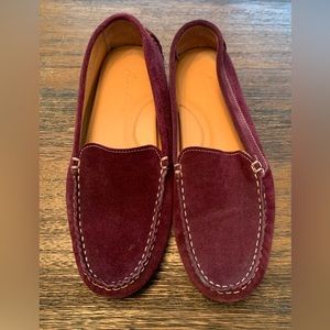 Purple, suede driving moccasins, very lightly worn. Women’s size 8